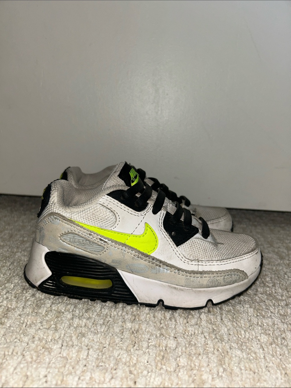 Nike Kids White and Neon Yellow Lace-Up Sneakers